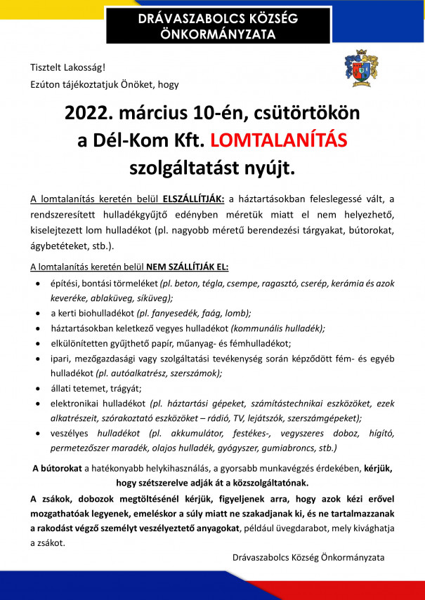 lomtalanítás Drávaszabolcson 2022.03.10